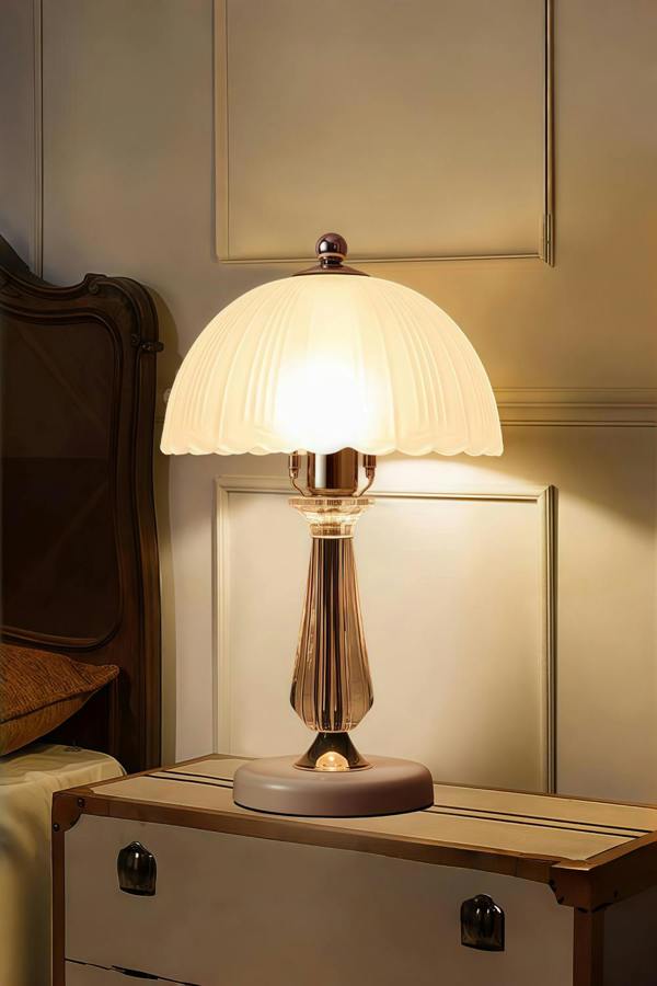 Crystal Table Lamp with Scalloped Lampshade