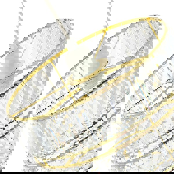 Chic Double Tier Gold Pendant Light Shade with Rows of Acrylic Prisms Image 5