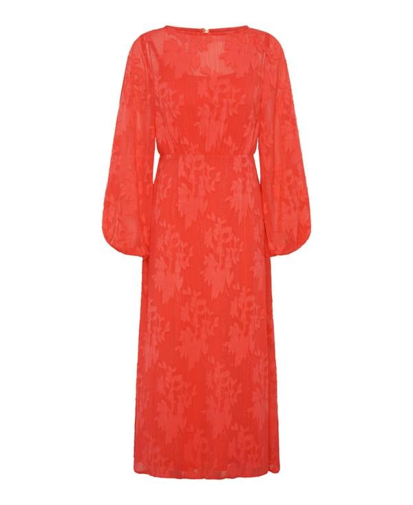 Coral long Sleeve Jacquard Dress
