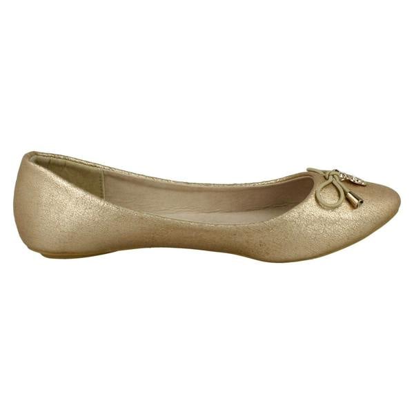 Spot On Ladies Spot On Flat Ballerina Metal Flower Attachment Bow