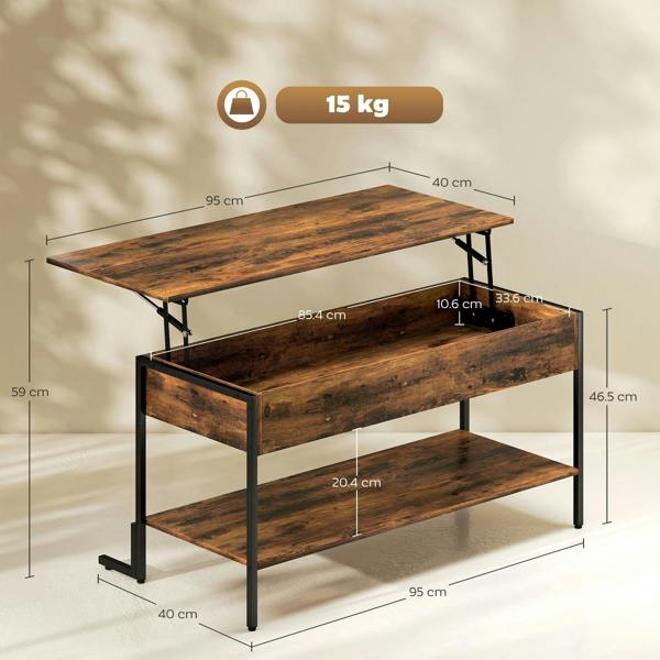 Wyld Haus Vitoli Wooden Rustic Brown Lift Top Coffee Table With Storage Compartment