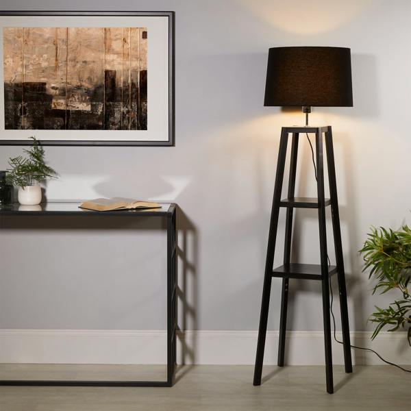 Multi‑Functional Shelf Floor Lamp with Black Finish