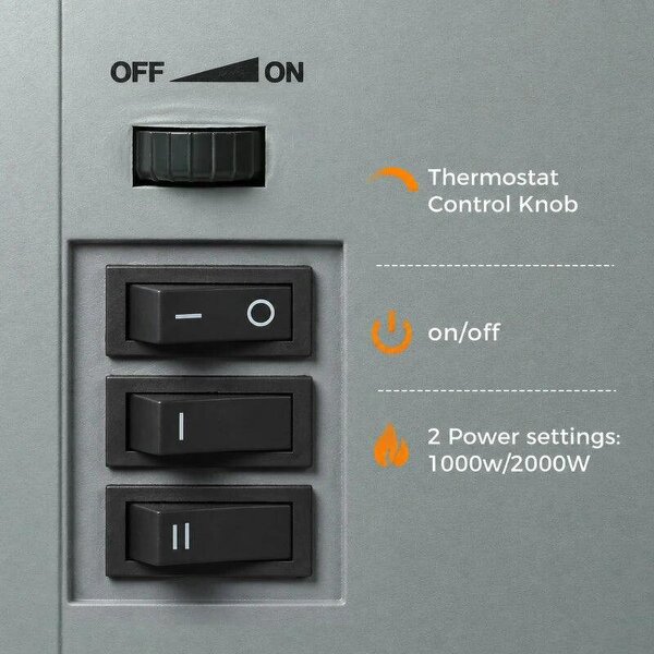 Electric Fireplace Stove, 1000W/2000W, Freestanding Electric Fire with LED Flame Effect, Adjustable Thermostat, Grey