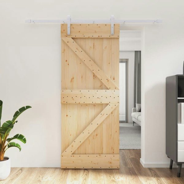 Berkfield Sliding Door with Hardware Set 85x210 cm Solid Wood Pine