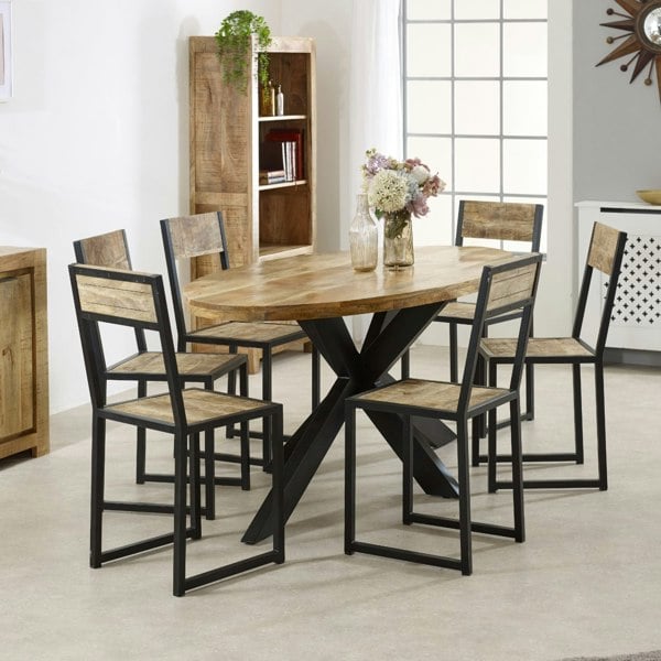 IH Design Valor Mango Wooden 6 8 Seater Oval Dining Table