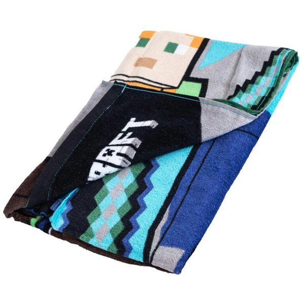 Minecraft Characters Velour Beach Towel - Green/Blue/Grey