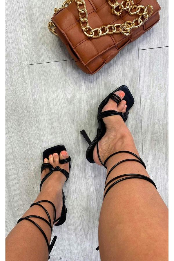 Amanda Strappy Lace Up Heels - Black