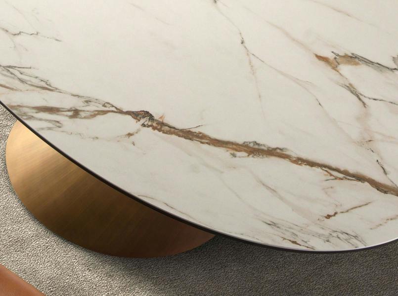 Angel Cerdá Oval dining table with porcelain marble and bronze-coloured steel barrel 1160