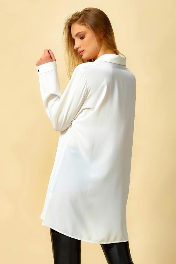 Hoxton Gal Tunic Shirt with Button Details in White