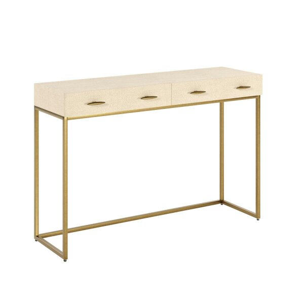 Wyld Haus Urbino Ivory Shagreen and Antique Brass Console Table 4 Drawers
