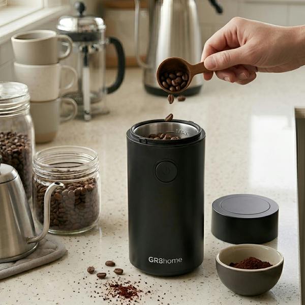 Gr8 Home Electric Coffee Bean Spice Herb Grinder Chopper 150W 60g Matte Black UK Plug