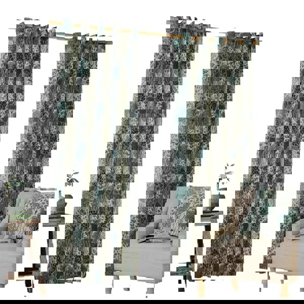 Wylder Ophelia Lined Floral Pencil Pleat Curtains - Thyme/Mineral