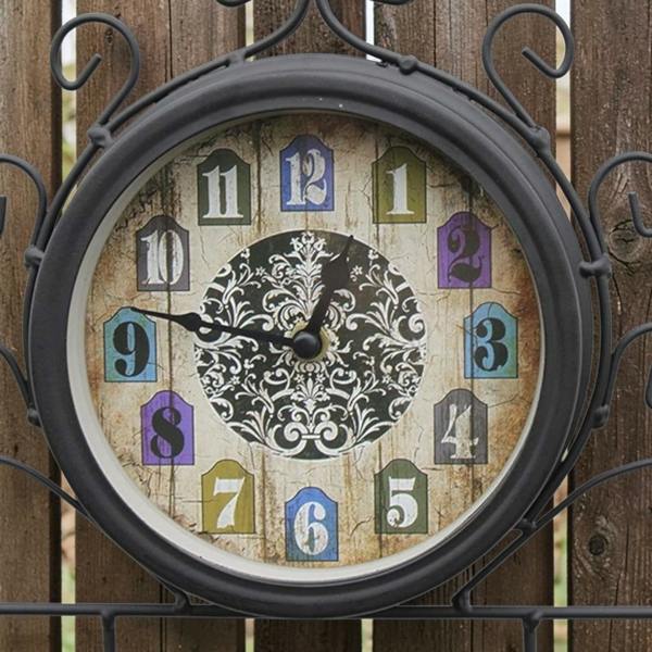 The Garden Marketplace Clock with Coat Hooks, Single-Sided Wall-Mount Design for Indoor or Outdoor Use, Black Metal Finish, 15cm Clock Face