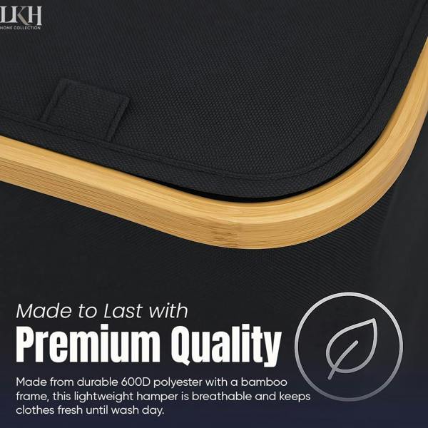 LKH HOME COLLECTION LKH Laundry Basket with Lid 100 Litre-600D Polyester Clothes Hamper-Laundry with Bamboo Handles-44x33x70cm