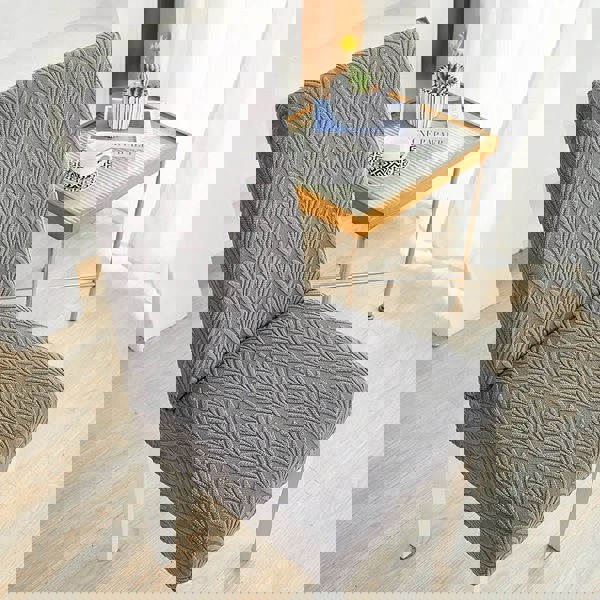 Anyseat Chair Cover Dark Grey Series Leaf Lines Design with Elastic Material for Dining Room Kitchen Wedding Hotel Banquet Restaurant