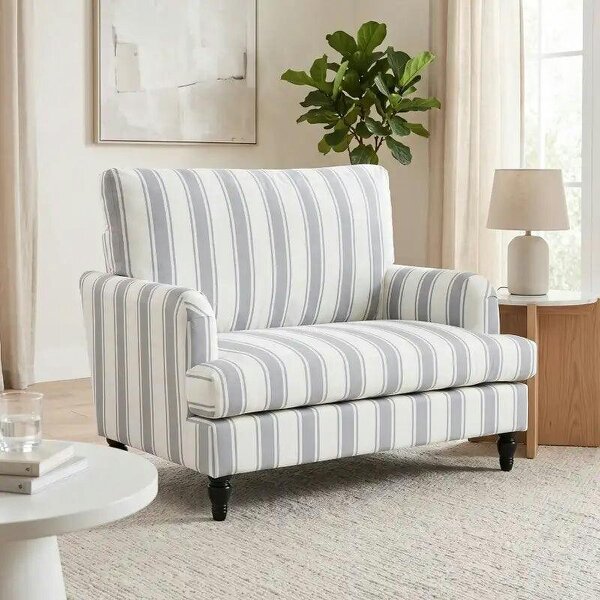 Velvet Single Sofa Armchair, Modern Accent Chair with Stripes, Turned Legs and Wide Seat, Grey - Grey