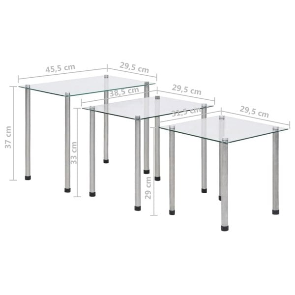 Berkfield Nesting Tables 3 pcs Transparent Tempered Glass