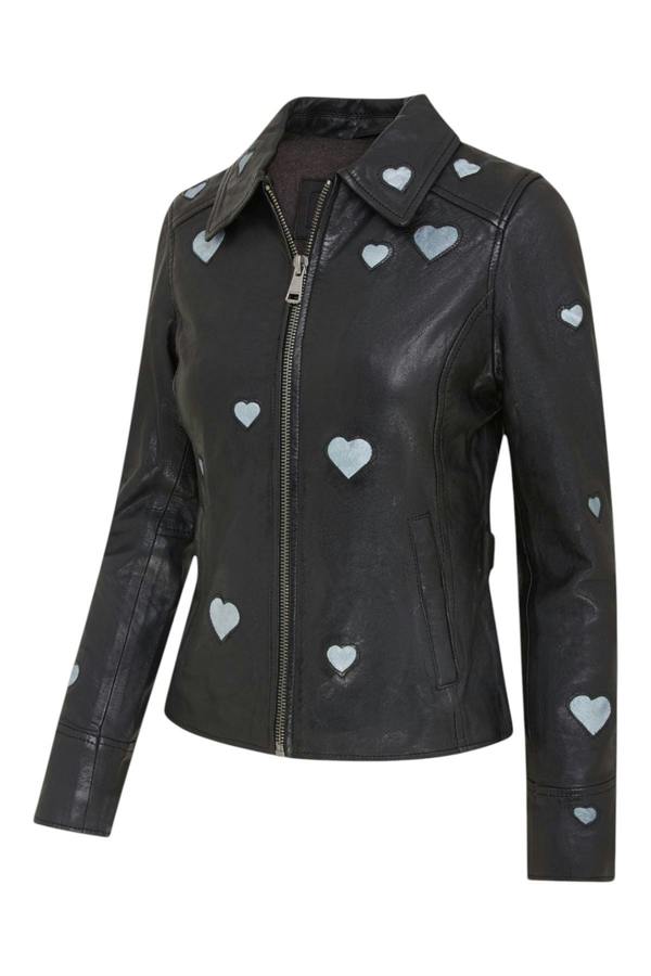 Infinity Leather Women’s Black Leather Hearts Biker Jacket  - Wynyard