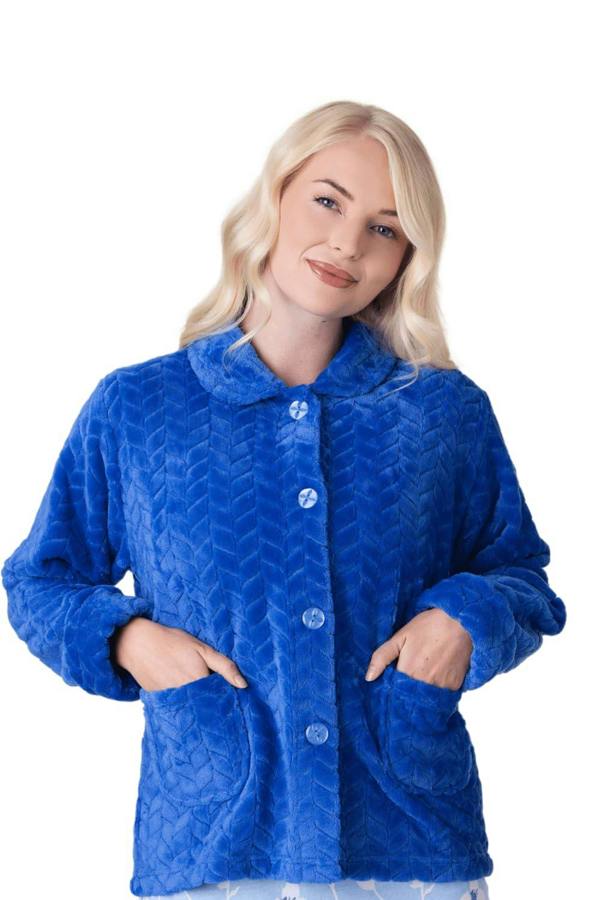 Womens Supersoft Button Front Embossed Bed Jacket