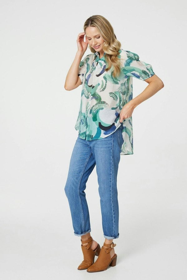 Green | Abstract Print 1/2 Sleeve Blouse
