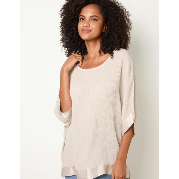 Blue Vanilla Viscose Crinkle Top With Satin Finish