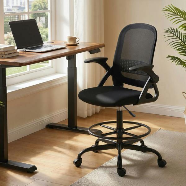 HOMCOM Mesh Painting Chair, Rolling Desk Chair with Flip-up Armrests