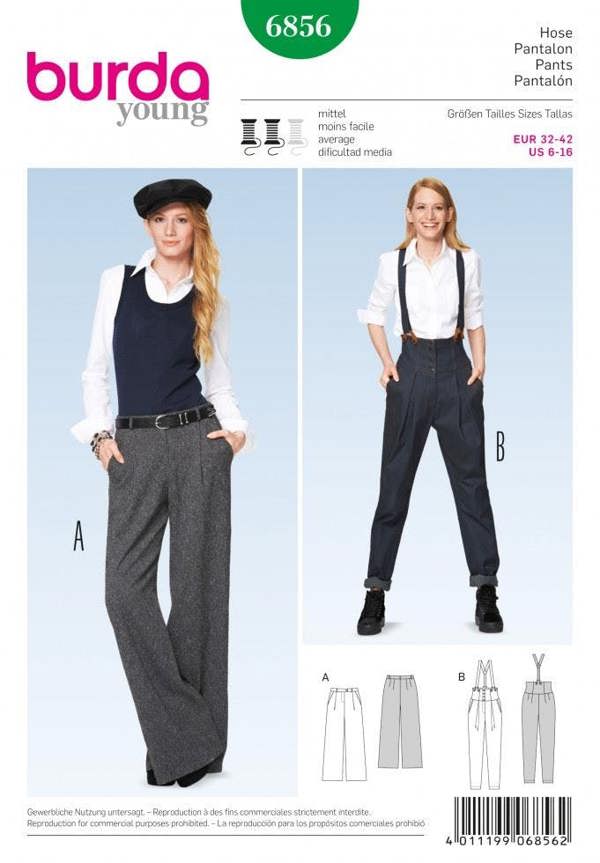 Burda Sewing Pattern 6856 Trousers For Women, 6-8-10-12-14-16 - Intermediate