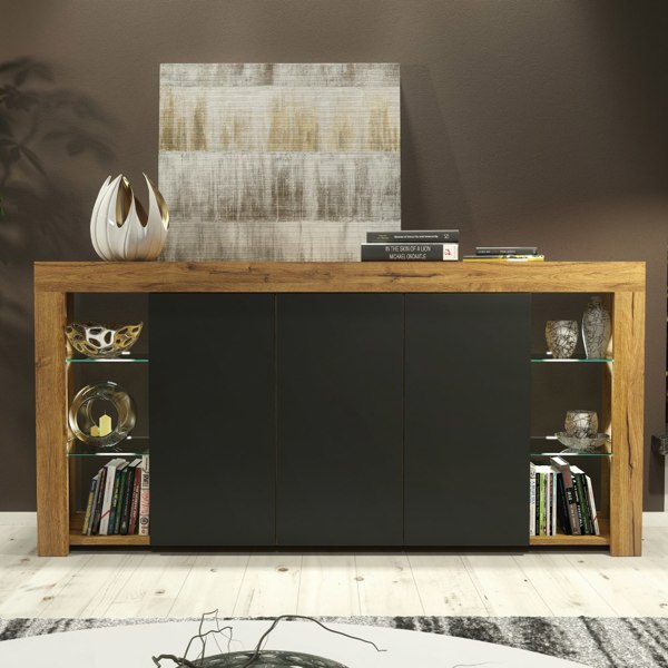 Mex Furniture Exclusive 164cm Sideboard TV Unit Oak Display Cabinet TV Stand Living Room & FREE LED