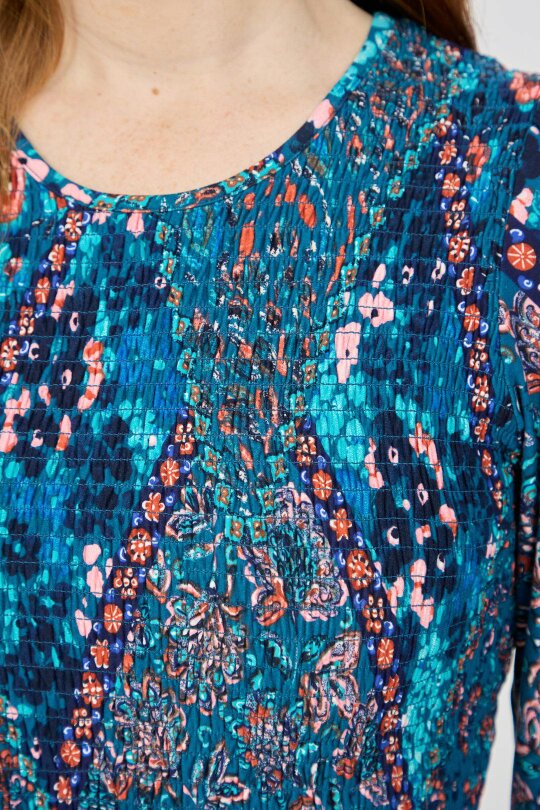 Mudflower Floral Print Shirred Soft Touch Bodice Midi Dress