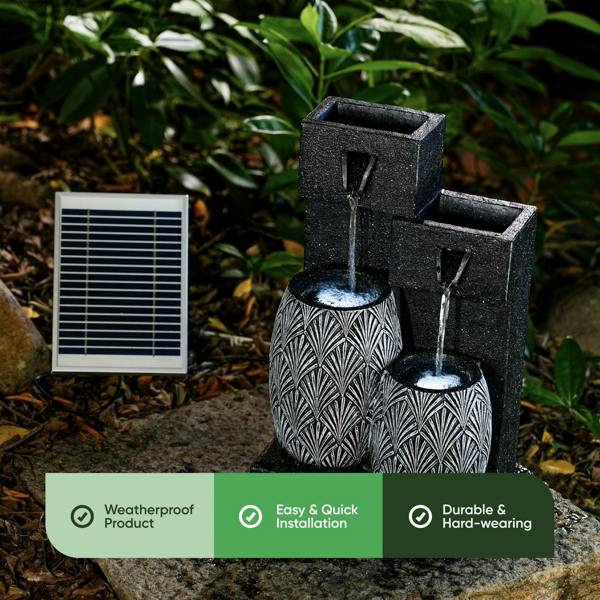 Gardenwize Solar Powered Vase Water Feature with Battery Backup & LED Light – Garden Fountain for Patio, Balcony, Decking & Outdoor Spaces