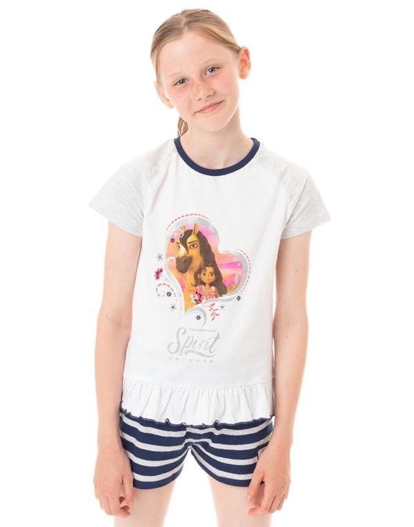 DreamWorks Girls Blue Spirit Character Placement Print Short Sleeve Short Leg Pyjama Set