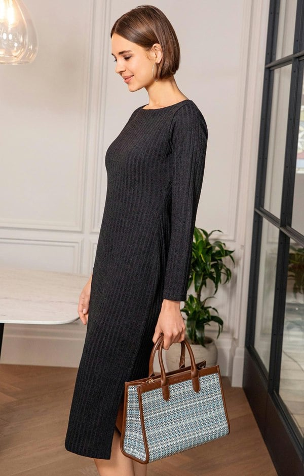 Alie Street London Noelle Rib Knit Jumper Dress (Black)