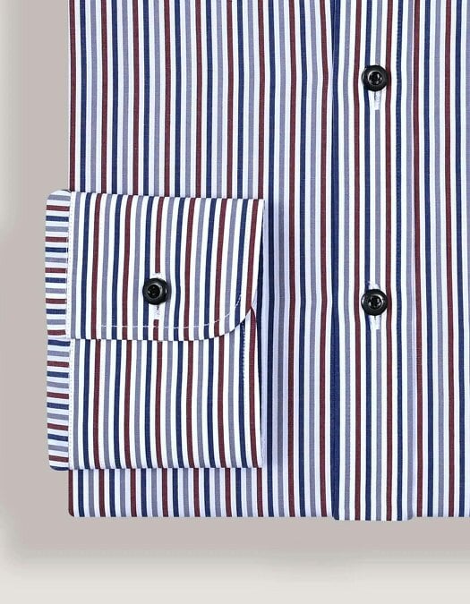 Maroon and White Striped Formal Shirt for Men - Cotton, Smart Casual Style