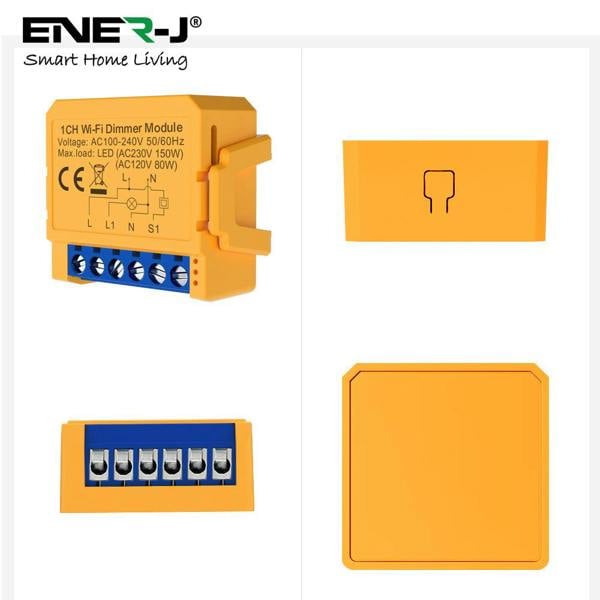 ENER-J Smart WiFi Dimmable Light Switch Module, Ultra Mini 1 Gang Dimmer, App & Voice Control, Alexa & Google Compatible, 39 x 39 x 18mm