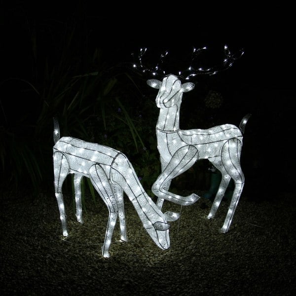 Monstershop Large Light Up Christmas Stag & Doe Reindeer Decoration Set - White