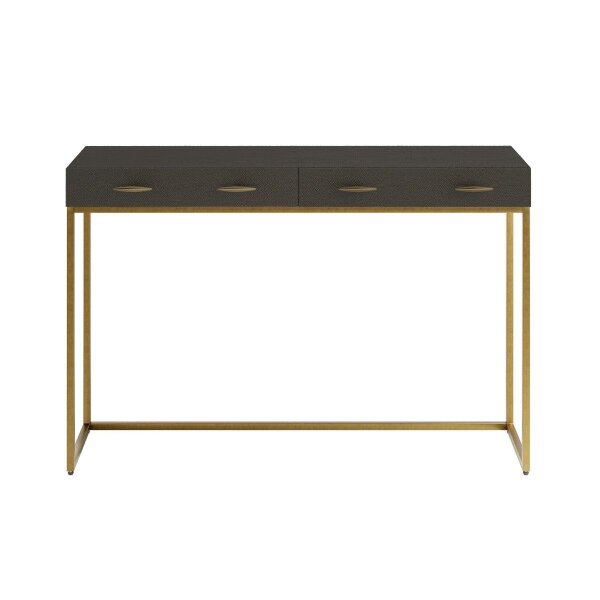Wyld Haus Mandalo Brown Shagreen and Brass 2 Drawer Console Table