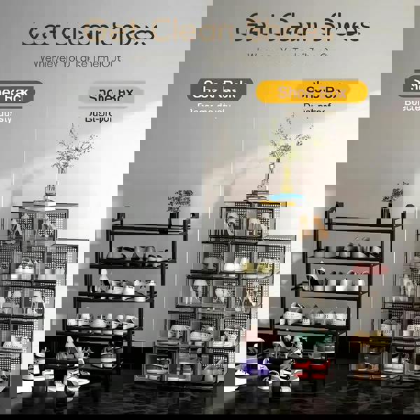 Living and Home 12pcs Stackable Shoe Storage Box Organiser Black