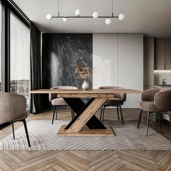 TOXX Extendable Dining Table 140–180cm – Wotan Oak & Black Gloss