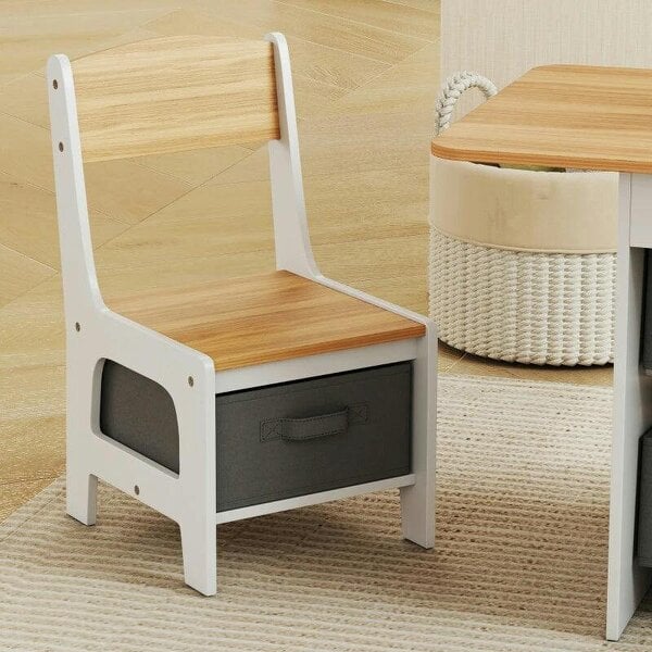 Bobobiy Kids Table and Chair Set, Toddler Table and 2 Chairs Set with 6 Removable Drawers, for Boys Girls Ages 3-8, Natural