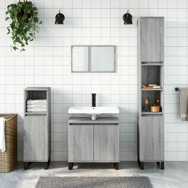 Berkfield Bathroom Cabinet Grey Sonoma 30x30x190 cm Engineered Wood