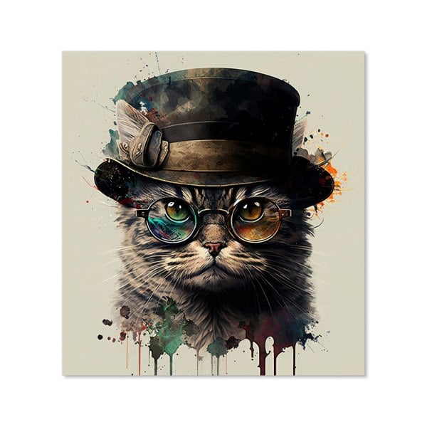 Warren Reed - Designer Cat With Glasses And Hat Splashart Kitchen Splashback