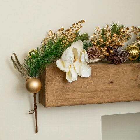 Samuel Alexander 1.8m Champagne Magnolia Decorated Christmas Garland with Gold Baubles