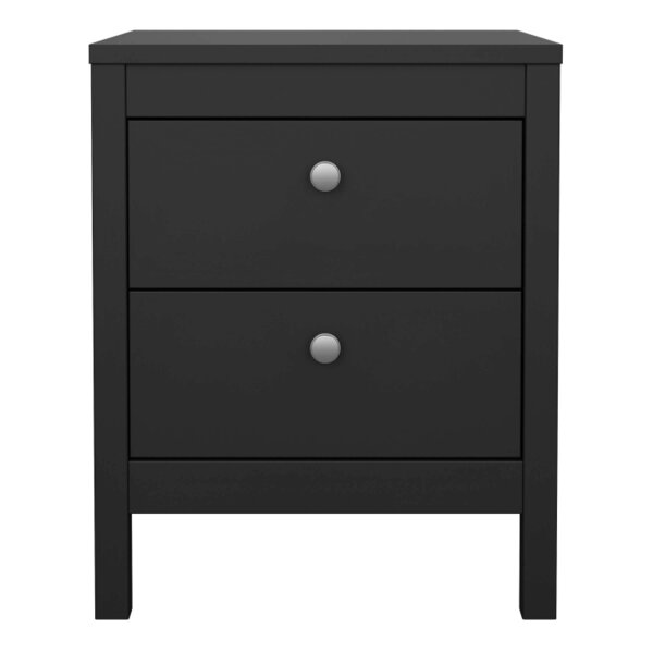 Wyld Haus Gossmere Black Wooden Bedside Table 2 Drawers Silver Handles