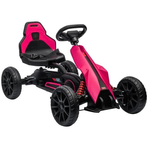 Kids pink pedal go-kart with adjustable seat, black handlebar, EVA wheels, handbrake