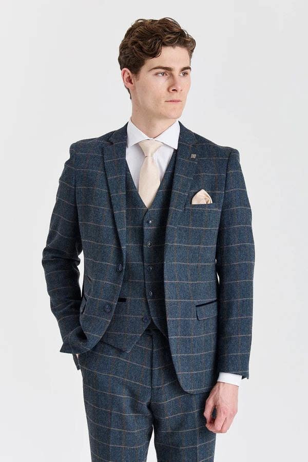 Paul Andrew Harris - Men's Navy 3 Piece Wool Blend Tweed Suit