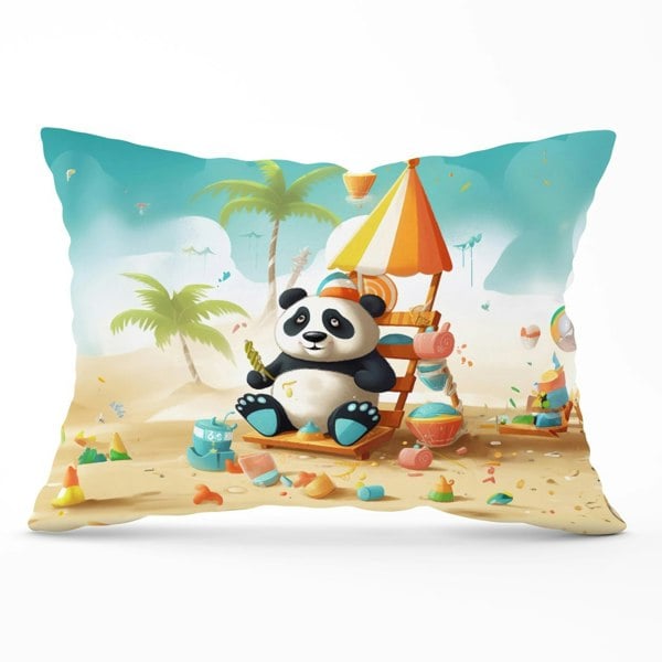 Warren Reed Happy Panda On A Beach Holiday Cushions