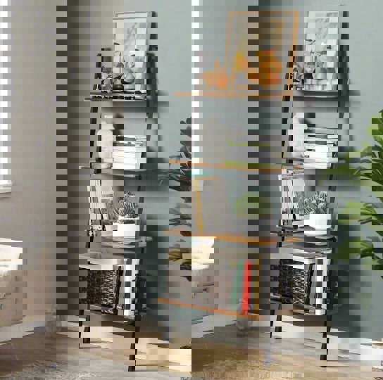 Modcraft Industrial 4-Tier Ladder Shelf – Wall-Leaning Bookshelf & Storage Rack