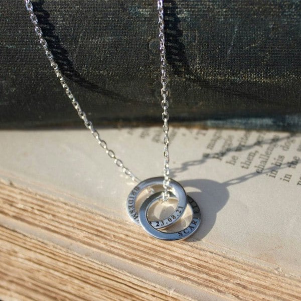 Personalised Two Ring Silver Necklace - MYLEE London