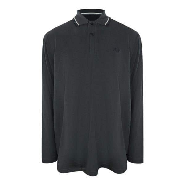 Fred Perry Mens Cotton Long-Sleeved Polo Shirt - Gun Metal/White - 