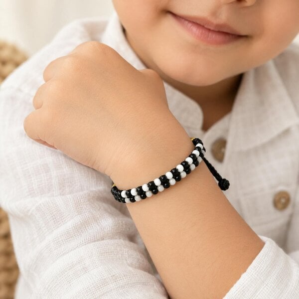 The Colourful Aura Adjustable Black and White Nazaria Bracelet for Kids